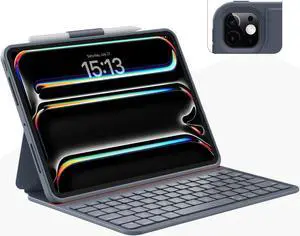 Case with Keyboard Compatible for iPad Pro 11 inch(M4, 2024): Bluetooth Wireless Magnetic Stand Rechargeable Keyboard with Pencil Holder (Light Grey)