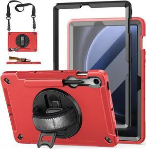 Case for Galaxy Tab S10 FE &S9 FE 10.9"/S9 11 Inch: TPU Cover for Samstng Tablet S10 FE/ 2025/ S9 FE & S9 2023 5G with Screen Protector- Stand- Handle-Shoulder Strap-S-Pen Holder-Red