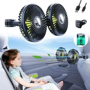 Nauttxon Battery Fan for Car Backseat - Rechargeable Car Fan for Backseat Kids Dogs [Comes with Car Charger&USB C Cable] 360 Rotatable Separate Control Car Fans That Blow Cold Air for Vehicles SUV RV