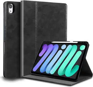NANRUIL for Ipad Case Air 13-inch M3/M2 2025/2024(Model:A3268/A3269/A2898/A2899) Genuine Leather Cover Protective Shell,Built-in Pencil Holder and Auto Wake/Sleep.Black