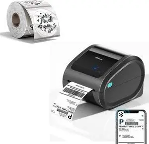 Omezizy D520BT Bluetooth Shipping Label Printer and 500Pcs 2'' Transparent Round Thermal Labels, Wireless Thermal Label Printer for Small Business