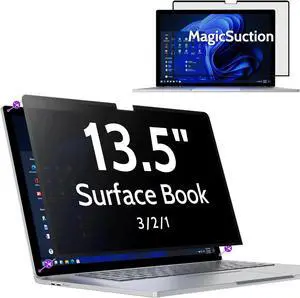 Peslv Privacy Screen for 13.5 Inch Surface Book 3/2/1, MagicSuction Removable Anti Spy Black Protector, Glare Blue Light Filter for Microsoft Laptop Computer Monitor