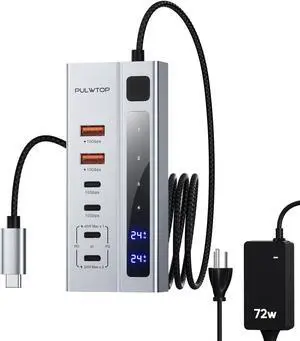 Powered USB C Hub, PULWTOP USB Hub Powered Support 10Gbps Data & PD 45W Charging Not Support Video, 2USB-C 10Gbps Ports, 2USB 3.1 10Gbps Ports power adapter for iMac, MacBook Pro/Air,iPad, XPS Adapter