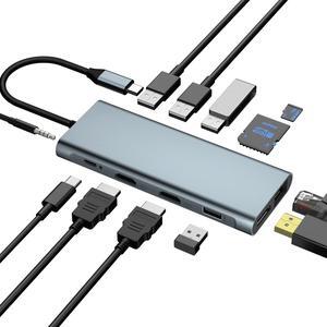 USB C Docking Station Dual Monitor, Laptop Triple Display 12 in 1 Type C Hub Multiport Adapter with 2 HDMI+DP+Ethernet+PD+2 USB3.1+2 USB2.0+SD/TF+Audio for Dell/HP/Lenovo/Surface Laptop