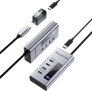 PULWTOP Powered USB C Hub, 4 in 1 USB C Hub Support Data 10Gbps & Charging(Not Support Video), USB C Powered Hub 10Gbps Ports for iMac, MacBook Pro/Air, iPad, XPS, USB Hub with 30W PD Power Adapter