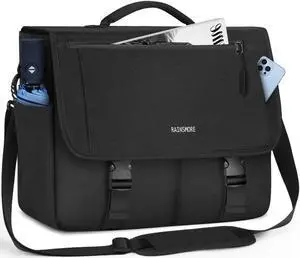 RAINSMORE Messenger Bag for Men Messenger Bag 15.6 Inch Water Resistant Laptop Bag Casual Satchel Bags for Men Large College Computer Bag Office Work Briefcase Fashion Crossbody Shoulder Handbag Black