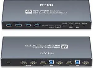 HDMI KVM Switch 2 Monitors 2 Computers, 4K HDMI Matrix Switch 2x2, Support HDMI2.0, USB3.0, 4K@60Hz, 2K@144Hz/120Hz, 1080P@240Hz, EDID Emulators, Hotkey Switch, Extended/Copy/Cross Display