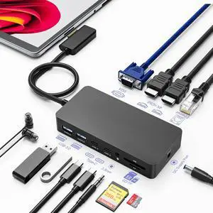 Microsoft Surface Docking Station, 12 in 1 Triple Display Surface Dock (2*HDMI +VGA), Surface Dock for Surface Pro 11/10/9/8/X/7/6/5/4/3, Surface Laptop 6/5/Go/4/3/2/1, Surface Book