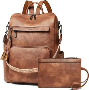 Shrrie Vegan Leather Laptop Backpack for Women 15.6 inch Work Backpack Fashion Travel Backpack Purse for Travel College Work