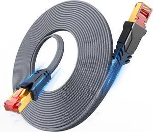 Snowkids Cat 8 Ethernet Cable 65 FT, High Speed 40Gbps,2000Mhz Braided High Duty LAN Cable,Gold Plated RJ45 Connector,S/FTP Shielded Indoor Flat 26AWG Network Cable for Modem/Router/PS3/4/5/Gaming/PC