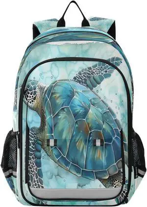 Primary Middle School Backpack Kids Book Bags for Boys Girls Sturdy Waterproof Daypack Fire Dragon Abstract Sea Turtle