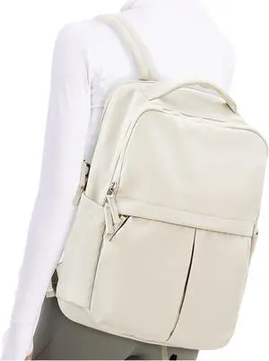 suratio Laptop Backpack for Women Large Travel Backpack for Men Gym Work Teacher Backpack with Laptop Compartment Casual Daypack Backpacks Beige