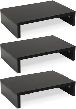 TEAMIX 3 PCS Black Monitor Stand Wood