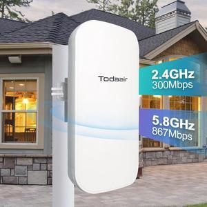 TODAAIR Outdoor WiFi Extender,IP65 Weatherproof,WiFi Booster and Signal Amplifier,WiFi Extender Outdoor Long Range,Up to 1200Mbps Dual Band WiFi Repeater ,Support Repeater & AP Mode