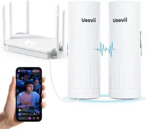 UeeVii CPE450 Wireless Bridge and WR3000K WiFi Router Kit, 5.8G 3KM Point to Point Wireless Bridge Outdoor to Shop Barn Garage Building Network Kit Solution, Outdoor WiFi Bridge(2PCS), Plug and Play