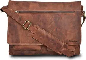 VALENCHI Real Genuine Leather 14" Laptop Messenger Bag/Briefcase For Men & Women