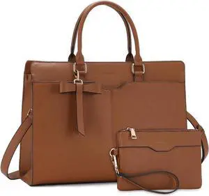 VX VONXURY Laptop Bag for Women Tote Bag for 15.6 inch Casual Handbag with Clutch Purse for Business Office Work, Brown