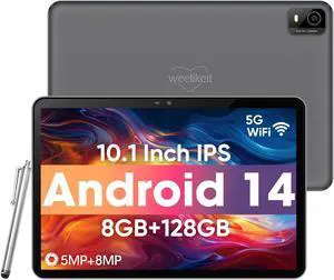 weelikeit Android Tablet, 10.1 inch Tablet with 1280 * 800 IPS HD Touchscreen, 8GB RAM+128GB ROM (UP to 1TB), 6000mAh Battery, 5G WiFi 6, Bluetooth 5.0, Dual 5MP+8MP Camera, Great Gift for Your Kids
