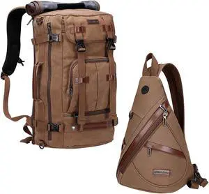 WITZMAN Canvas Travel Backpack Large Laptop Bags Convertible Shoulder Sling Bag Convertible Sling Backpack Crossbody Chest Bag
