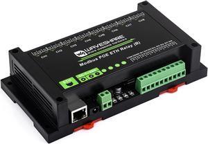 8-CH Relay Module via Ethernet with Digital Input, Adopt Modbus RTU/Modbus TCP Protocol, Supports PoE Power Supply/DC Power Port/Screw Terminal/DC 7~36V Wide Range Power Input