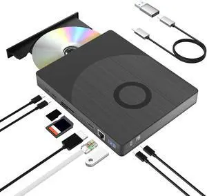 Yaeonku External Blu Ray Drive 8 in 1, Support 100G Disc 3D Optical Bluray Drive with HDMI/LAN/USB 3.0/Type-C/SD/TF Port Interface Suitable for Windows XP/7/8/10/11 MacOS for PC,Laptop,Desktop,Mac
