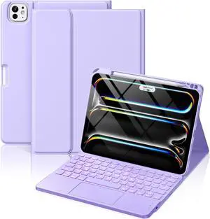 Hamile for iPad Pro 11-inch Case with Keyboard (M4) - Magnetic Wireless Detachable Keyboard with Multi-Touch Trackpad 7 Colors Backlit Stain Proof Folio Cover for iPad Pro 11 Inch 2024 - Purple