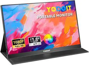 Yodoit Portable Monitor for Laptop 1920×1080 17.3" Travel Monitor FHD Screen IPS Display with USB Type C Port, Built-in Speakers and Smart Cover Compatible with PC, MacBook, Xbox (Black)