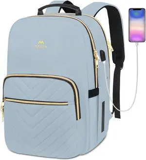 MATEIN 15.6 Laptop Backpack, Quilted Cute Slim Backpacks for Women with Luggage Strap & Leather Handle, Lightweight Fashion Travel Computer Bag Padded Sturdy Casual Daypack for Office, Business, Blue