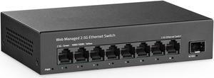YuLinca 8 Port 2.5G Easy Web Managed Switch, 8 x 2.5Gbps Base-T Ports and 1 x 10G SFP+ Slot, Support LACP/QOS/VLAN/IGMP, Mini Metal Fanless 2.5Gb Managed Switch