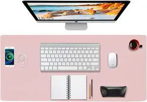 Desk Mat Wireless Charging Mouse Pad Large 32x16 Journey Desk Pad Mat with Wireless Charger Waterproof Pink Leather Computer Mat with Phone Charger Mousepad Non-Slip for Keyboard and Mouse