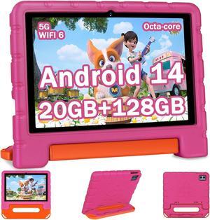 2025 Kids Tablet 10 inch Android 14 Tablets for Kid Octa-Core, 20GB+128GB (TF 1TB), Toddler Tablet with Shockproof Case, 2.4G+5G WiFi 6, Parental Control, Face Unlocked, Split Screen, BT5.0 (Rose Red)