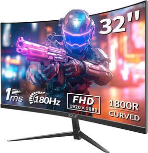 ZZA 32-Inch Curved Gaming Monitor 180hz,FHD 1080P Computer PC Monitor with 1500R |1ms (GTG) | HDR 600|Curved|122% sRGB|DP/HDMI|VESA|FreeSync & G-Syn,Mount Business, Office, Casual Gaming Monitors