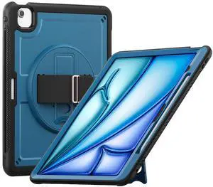 Batianda Case for iPad Air 13-inch 2025 M3 2024 M2 Chip Multilayered Rugged Durable Shockproof Tablet Cover with 360° Rotating Hand Strap Foldable Hidden Stand, Navy Blue