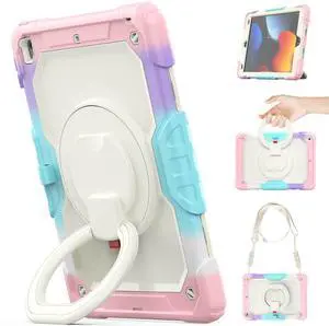 Timecity for iPad 9th/ 8th/ 7th Generation Case 10.2 inch (for iPad 9/8/ 7 Case): with Strong Protection, Screen Protector, Handle, Shoulder Strap, 360° Rotating Stand, Pencil Holder - Pink Camo
