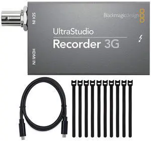 Blackmagic Design UltraStudio Recorder 3G Capture Device Bundle with Thunderbolt 3 (40 Gbps) USB-C Cable (100W, 0.5m) and 6-Inch Fastening Cable Ties (10-Pack) (3 Items)