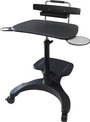 Aidata Ergonomic Sit-Stand Mobile Laptop Cart Work Station with Printer Shelf. with Cup Holder, Mouse Pad and Accessory Tray. Black