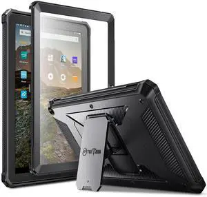 Fintie Case for Amazon Fire HD 10 and 10 Plus Tablet (11th Generation 2021 Release), [Tuatara] Rugged Unibody Hybrid Kickstand Cover w/Built-in Screen Protector, Black