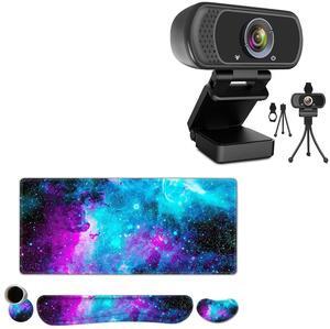 1080P Webcam with Microphone HD Webcam Web Camera with Tripod Stand, Gaming Mouse Pad Wrist Support 4 in1 Set XXL Large Mouse Pad
