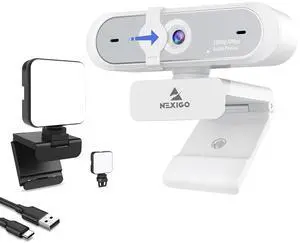 NexiGo 1080P 60FPS Webcam with Software Control, Dual Microphone & Cover, Autofocus, Glow Light for Streamers, OBS/Zoom/Skype