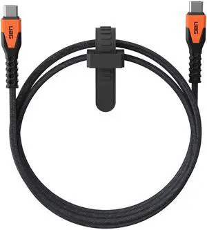 URBAN ARMOR GEAR UAG Rugged Kelvar Core USB-C to USB-C Cable 5ft/1.5m 60W Power Delivery PD Reinforced Fast Charging Cable for iPhone 16, MacBook, iPad Pro, Samsung Galaxy S25, Black/Orange