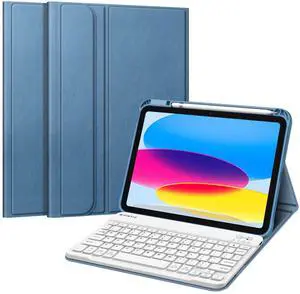 FINTIE Keyboard Case for iPad 10th Generation 10.9 Inch Tablet (2022 Release) with Pencil Holder - Soft TPU Back Cover with Magnetically Detachable Bluetooth Keyboard, Ocean Blue