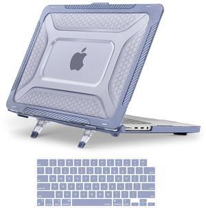 MOSISO Compatible with MacBook Pro 16 inch Case 2025-2021 M4 M3 M2 M1 A3403 A3186 A2991 A2780 A2485, Honeycomb Shockproof TPU Bumper Hard Shell Case with Fold Kickstand&Keyboard Skin, Lavender Gray