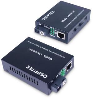 QSFPTEK A Pair 1.25G/s Bidi Fiber Media Converter, Gigabit Media Converter, 10/100/1000Base-Tx to 1000Base-FX Fiber Ethernet Coverter, Singlemode SC Bidi Transceiver TX1310nm/TX1550nm, 10Km