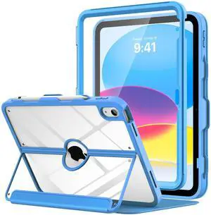 MoKo for iPad 11-inch (A16) 11th Generation Case 2025/ iPad 10th Generation Case with Pencil Holder 2022 10.9 inch, Built-in Screen Protector Clear Back, Multi Angle Viewing Stand,Blue Wave