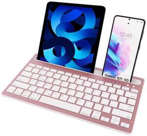 Wireless Bluetooth Keyboard with Integrated Stand, Support Multi Devices for iPhone/iPad/Tablet/PC, 78Keys Rechargeable Silent Portable Keyboard Stand Slot for Windows/Android/iOS/Mac OS(Rose Gold)