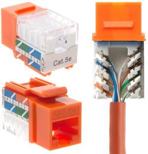 SATMAXIMUM Cat5e Keystone Ethernet Wall Jack Punch Down UTP 45-Degree (Easier Termination Than 90-Degree), RJ45 Slim Profile Speed Termination Orange 45deg Angled (30 Pack)