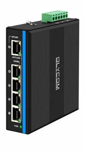 OLYCOM Outdoor PoE Switch 5port Gigabit Ethernet Switch with DC12V-48V Voltage Input and DC48V Output 30W PoE+ Switch Total 120W Budget Din-Rail Unmanaged Network Switch for Solar Power System