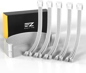 EZDIY-FAB PSU Cable Extension Sleeved Custom Mod GPU PC Power Supply Soft Nylon Braided with Comb Kit 24PIN/3x 8PIN to 6+2Pin/ 2X 8PIN to 4+4PIN-300MM/11.8in - All White