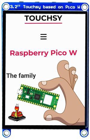 Touchsy 3.2inch LCD Display based on Raspberry Pi Pico W, 3.2" SPI Interface Raspberry Pi Pico Touch Screen Display with Onboard Pico W, 4 Programmable Buttons & Joystick (Capacitive Touch)