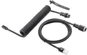 GUNMJO Pro Custom Coiled USB C Cable for Gaming Keyboard, Double-Sleeved Mechanical Keyboard Cable with Detachable Aluminum Aviator, 1.5M USB-C to USB-A, Carbon Black Color